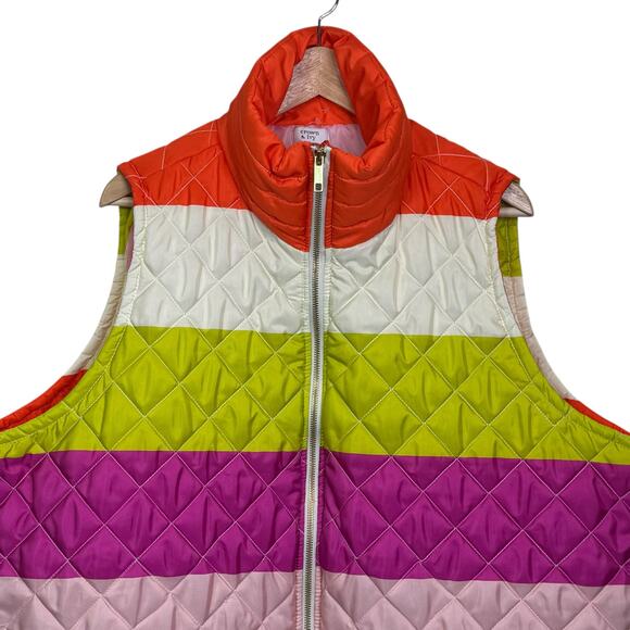 Crown & Ivy Plus Size 3X Rainbow Striped Quilted Zip Up Puffer Vest - Picture 2 of 8